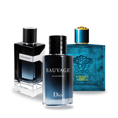 Combo promozionale di 3 profumi Dior SAUVAGE, Yves Saint Laurent Y MEN y Versace EROS 100ml