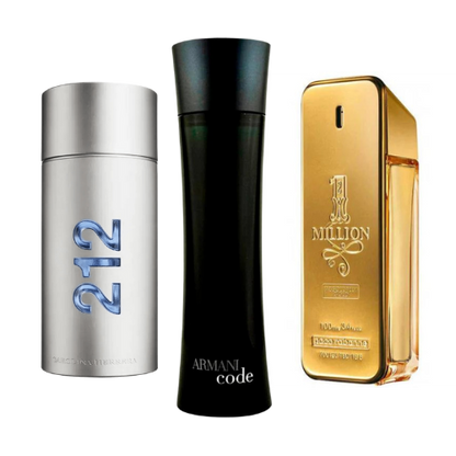 Combo promozionale di 3 profumi 212 Men NYC, Paco Rabanne One Milion y Armani Code Homme 100ml