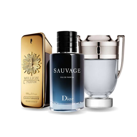 Combo promozionale di 3 profumi Paco Rabanne ONE MILLION, Dior SAUVAGE y Paco Rabanne INVICTUS 100ml