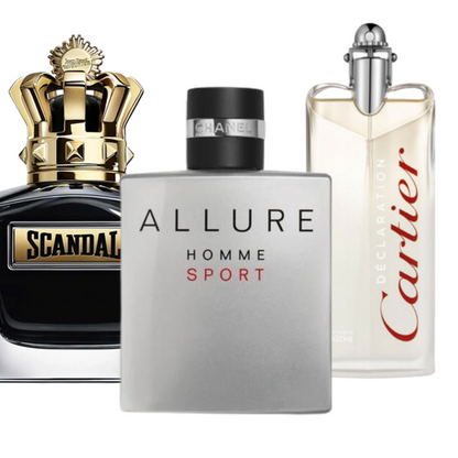 Combo promozionale di 3 profumi Allure Homme Sports, Jean Paul Gaultier Scandal, y Cartier Declaration 100ml